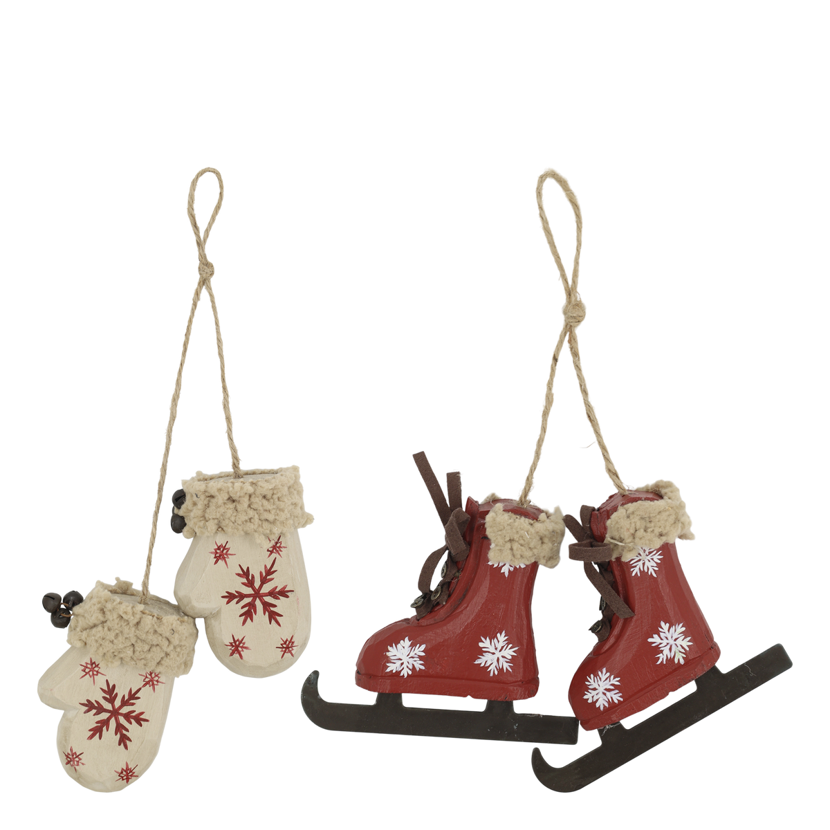 Chic Antique – Vintage-Weihnachtsanhänger mit Schlittschuhen & Fäustlingen – 2 Stück in Creme und Cherry
