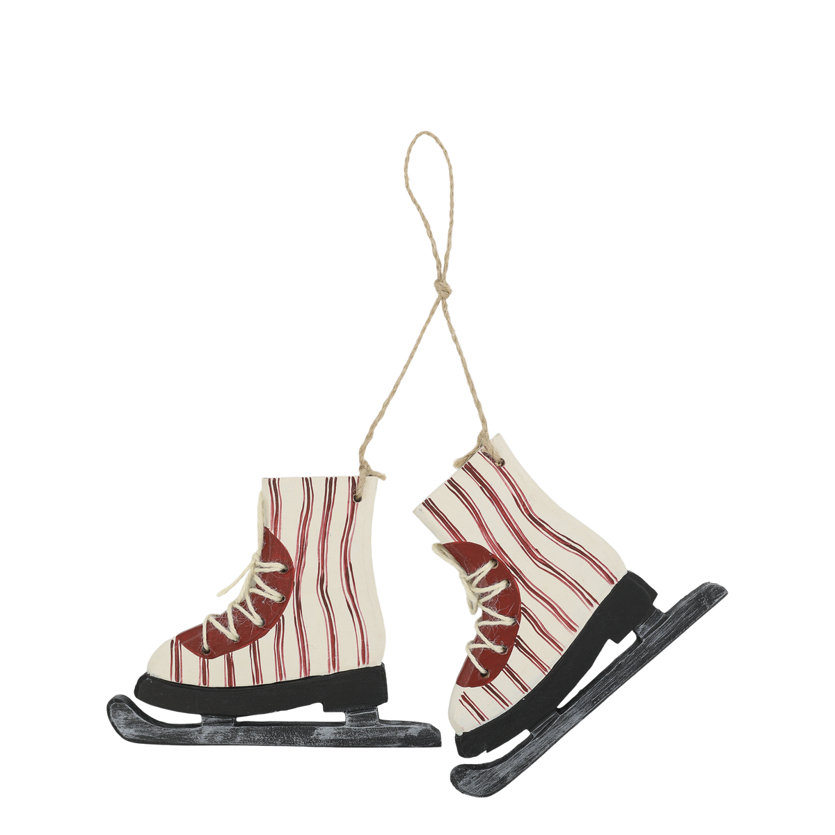 Chic Antique – Vintage-Weihnachtsschlittschuhe zum Aufhängen mit roten Streifen – Antique Cherry, 13 × 16 cm
