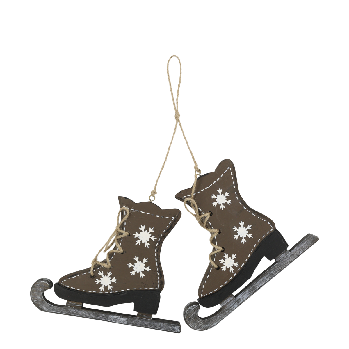 Chic Antique – Vintage-Schlittschuhe zum Aufhängen mit Schneeflocken – Antique Mocca, 16 × 20 cm