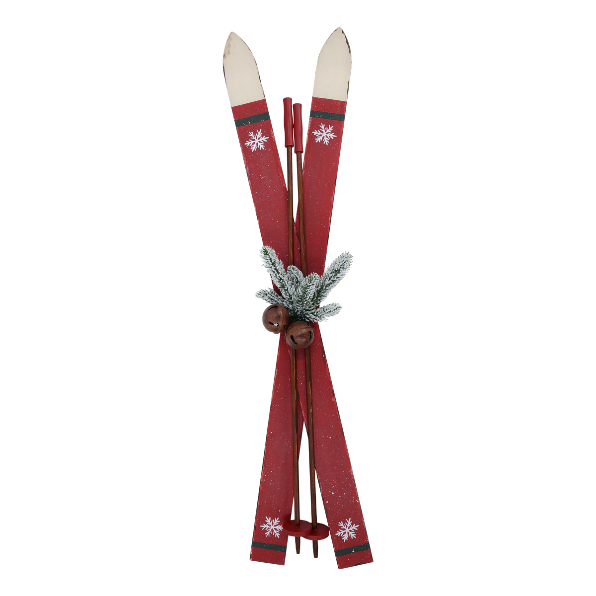 Chic Antique – Vintage-Skier mit Stöcken zur Dekoration – H90 × L22 × B9 cm – Antique Cherry