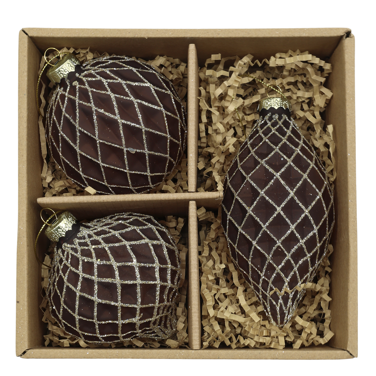 Chic Antique – Weihnachtskugeln in Box – 3er-Set H13 x Ø6 cm – Mokka