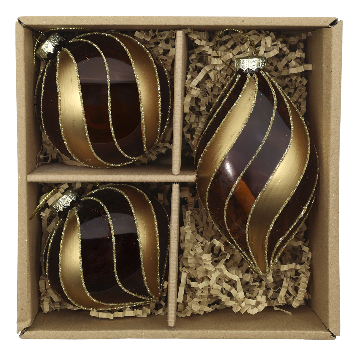 Chic Antique – Weihnachtskugeln in Box – 3er-Set H12 x Ø7 cm – Mokka