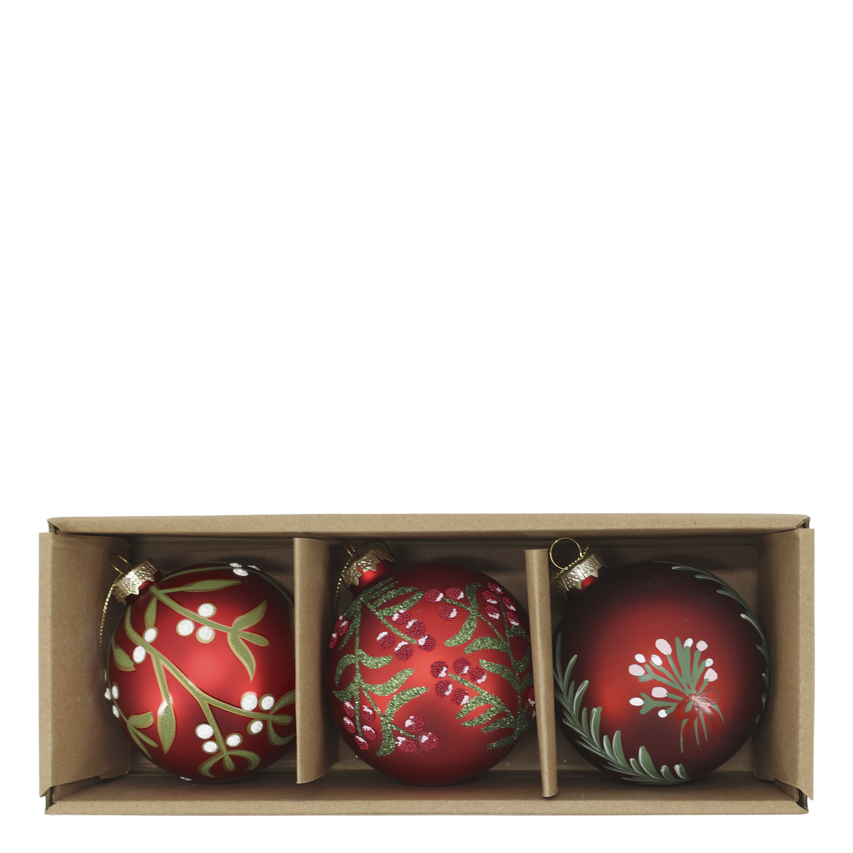 Chic Antique – Weihnachtskugeln in Box, 3er-Set – Ø8 cm – Kirschrot