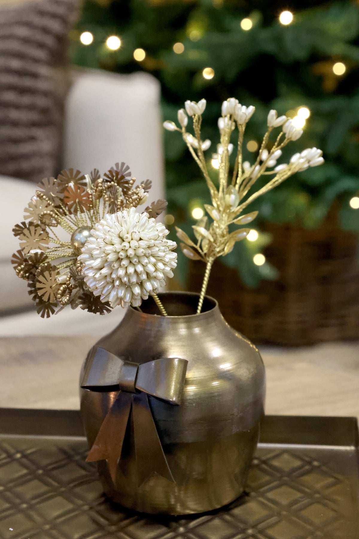 Chic Antique – Blume mit Perlen am Stiel – H30 cm – Mokka