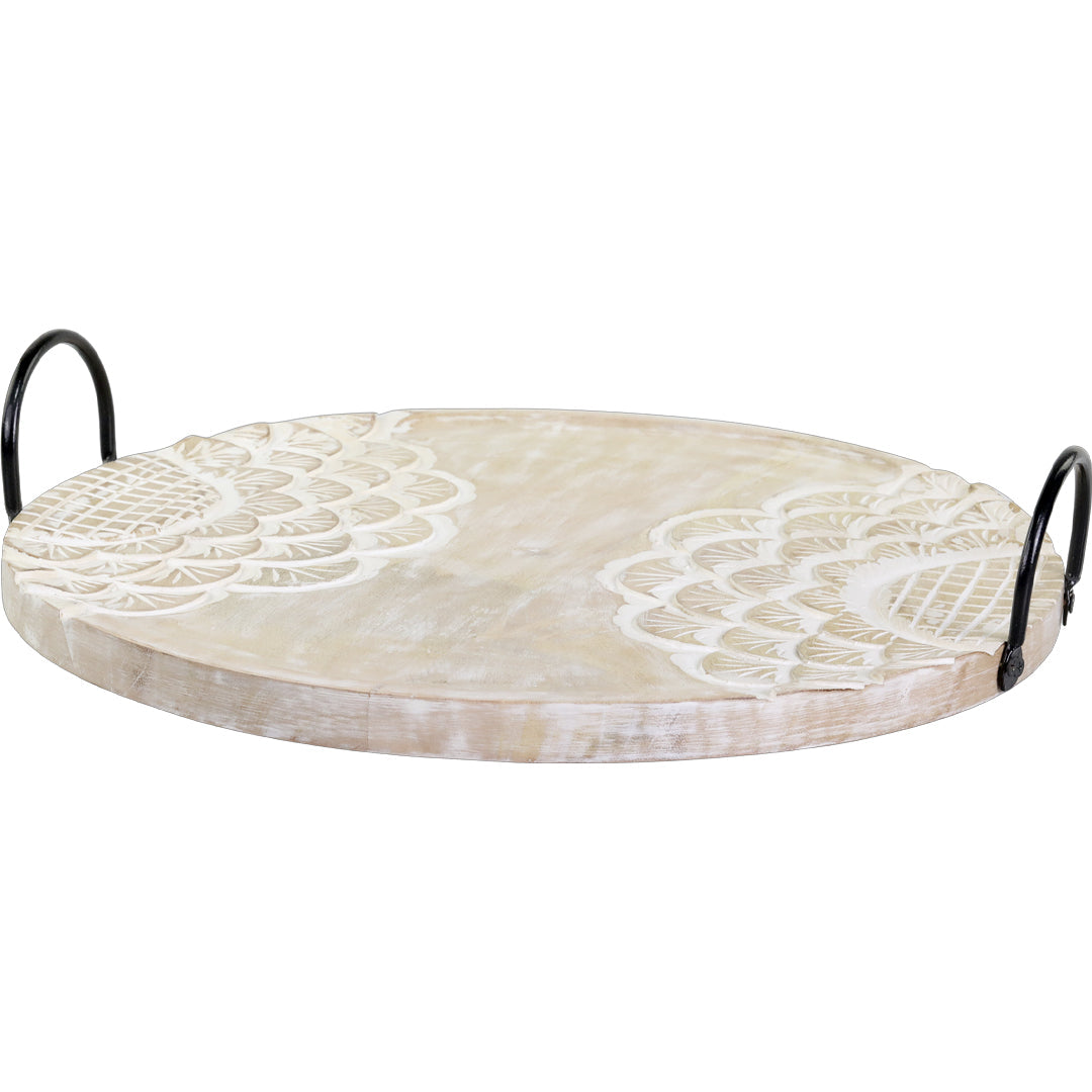 Chic Antique Tours Tablett mit Ausschnitt Ø41 cm – Natur Mangoholz