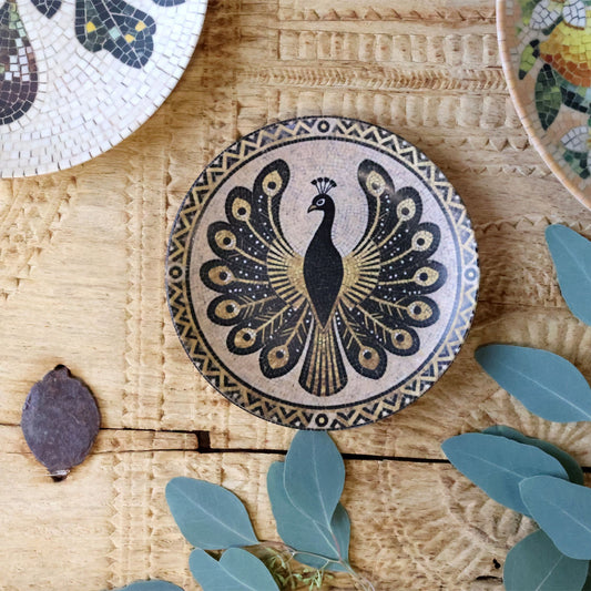 Chartres Teller mit Pfau in Mosaik – 6er-Set Ø16 cm – Beige und Mocca