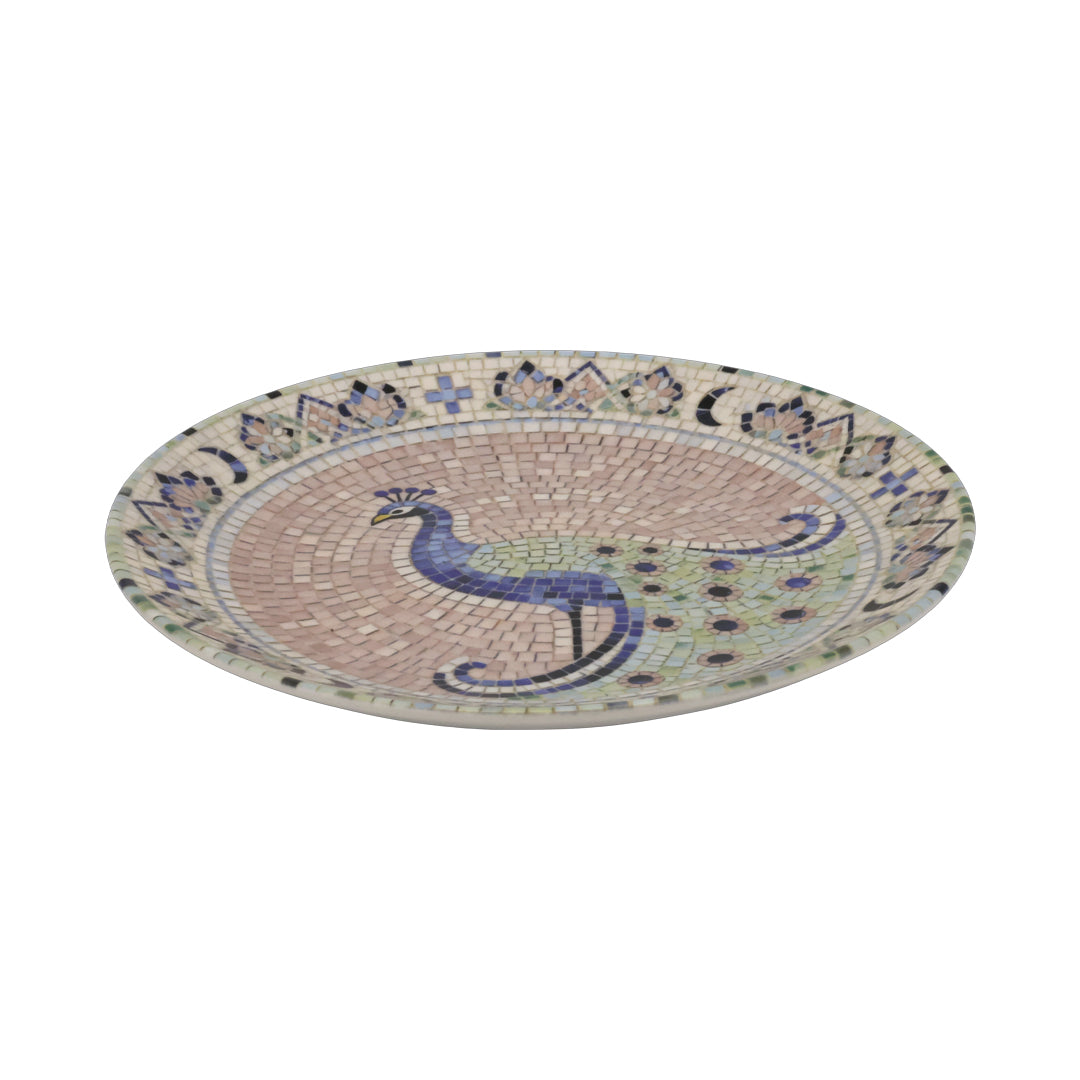 Chartres Teller mit Pfau in Mosaik – 6er-Set Ø21 cm – Old Rose und Skyblue