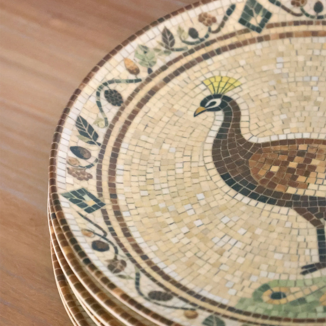 Chartres Teller mit Pfau in Mosaik – 6er-Set Ø26,5 cm – Beige und Mocca