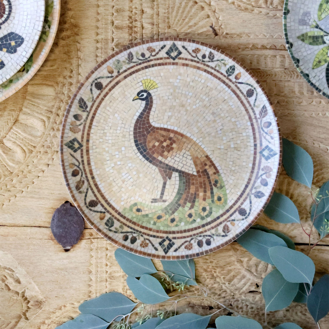 Chartres Teller mit Pfau in Mosaik – 6er-Set Ø26,5 cm – Beige und Mocca