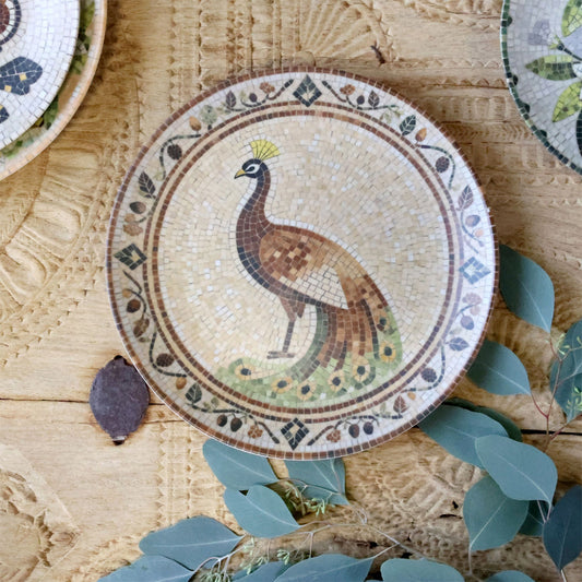 Chartres Teller mit Pfau in Mosaik – 6er-Set Ø26,5 cm – Beige und Mocca