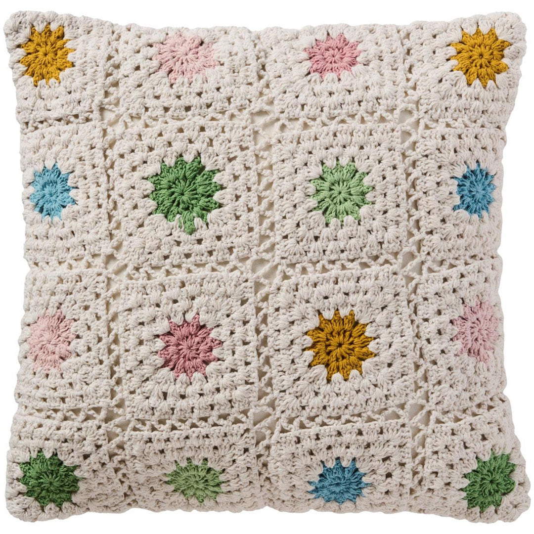 Ib Laursen – Kissenbezug gehäkelt creme mit bunten Blumen 50 × 50 cm