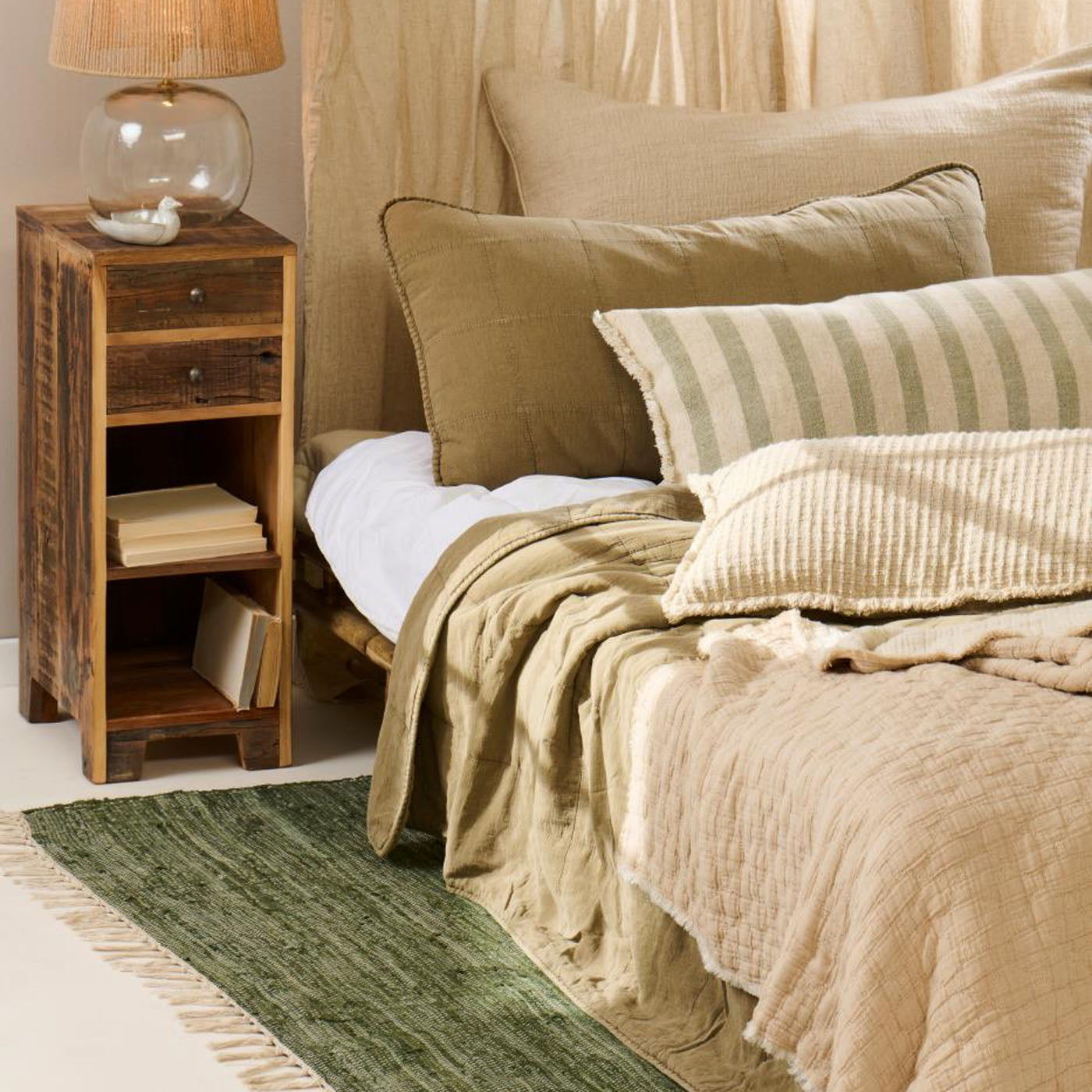 Ib Laursen – Vintage Quilt Tagesdecke doppelt, Eucalyptus Green 240 x 240 cm