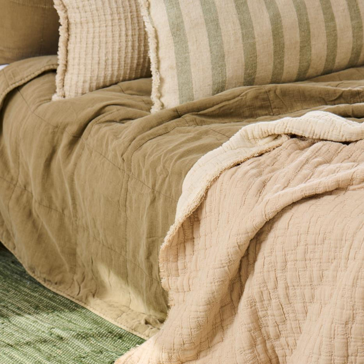Ib Laursen – Vintage Quilt Tagesdecke doppelt, Eucalyptus Green 240 x 240 cm