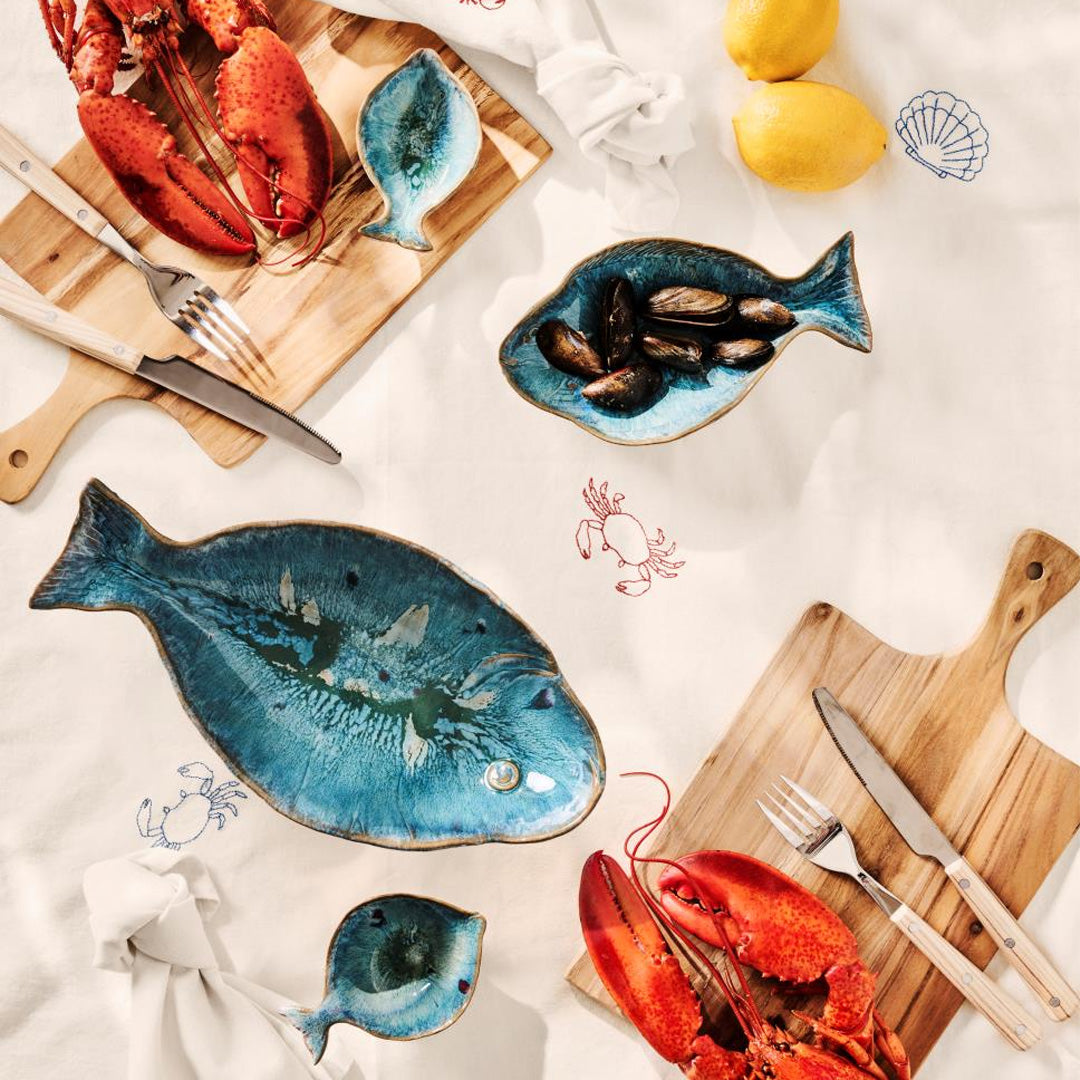 Ib Laursen - Tischdecke Atlantis quadratisch mit Hummern, Krabben und Muscheln butter cream 150 x 150 cm