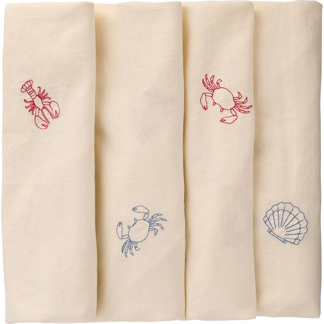 Ib Laursen - Tischdecke Atlantis quadratisch mit Hummern, Krabben und Muscheln butter cream 150 x 150 cm