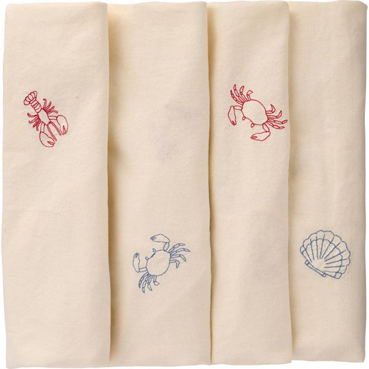 Ib Laursen - Tischdecke Atlantis quadratisch mit Hummern, Krabben und Muscheln butter cream 150 x 150 cm