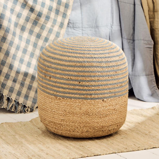 Ib Laursen – Pouf aus Jute mit blauen Baumwollstreifen