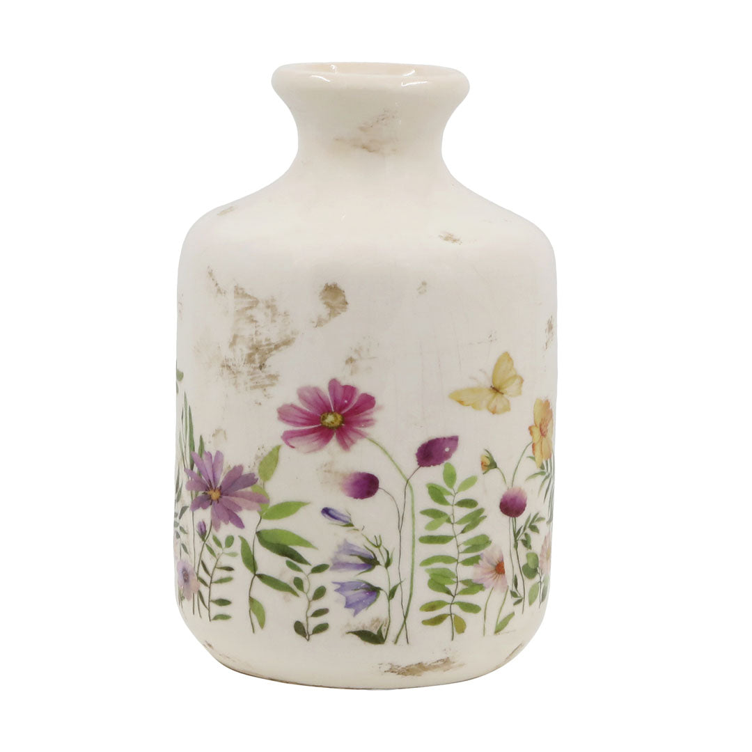 Chic Antique - Avignon Flasche mit Blumenmuster - H17,5/Ø11 cm Creme