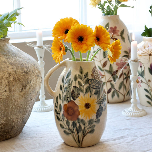 Chic Antique – Kanne mit Blumenmotiv in Creme – H25 cm Steingut