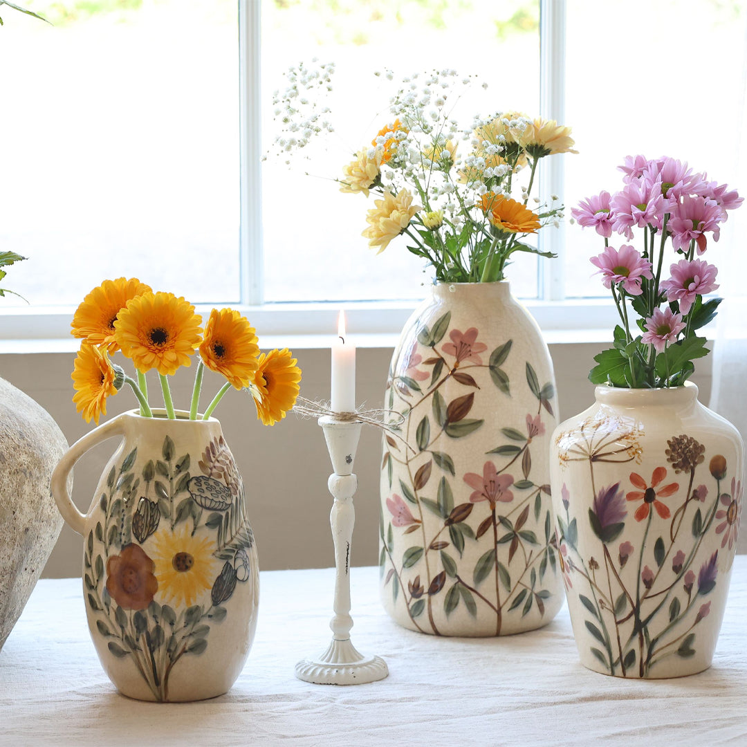 Chic Antique – Vase mit Blumenmotiv in Creme – H33 cm Steingut