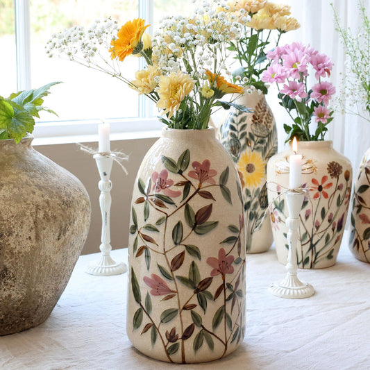 Chic Antique – Vase mit Blumenmotiv in Creme – H33 cm Steingut