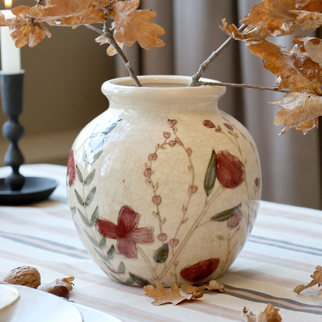Chic Antique – Vase mit Blumenmotiv, H18/Ø18 cm, Creme