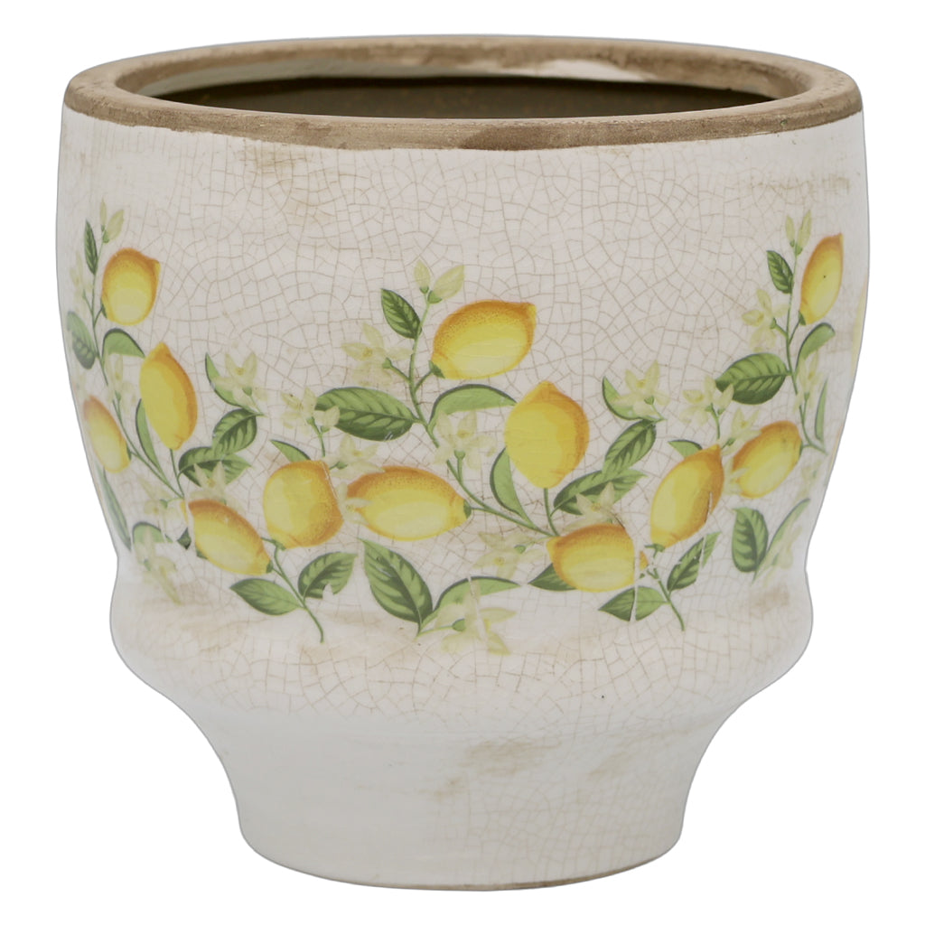 Chic Antique – Limone Blossom Übertopf mit Zitronen und Blumen – groß