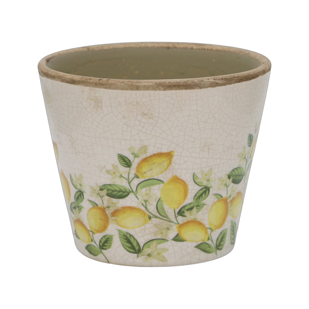 Chic Antique – Limone Blossom Übertopf mit Zitronen und Blumen – klein