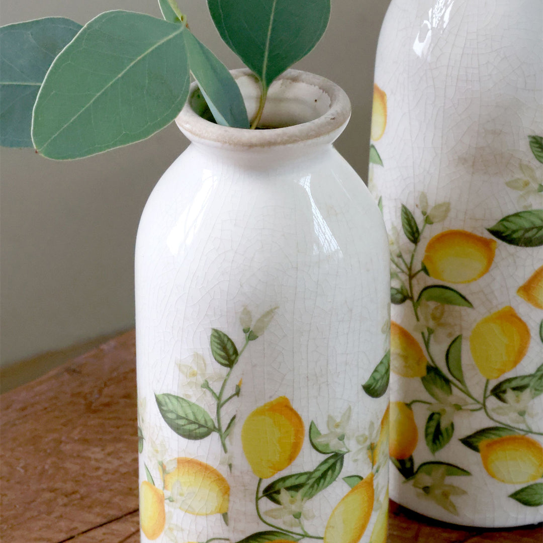Chic Antique – Limone Blossom Flasche mit Zitronen und Blumen – klein
