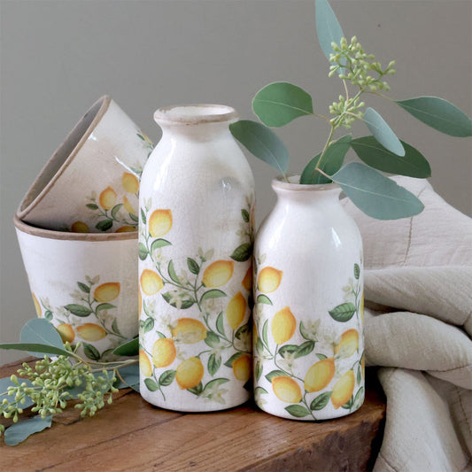 Chic Antique – Limone Blossom Flasche mit Zitronen und Blumen – klein