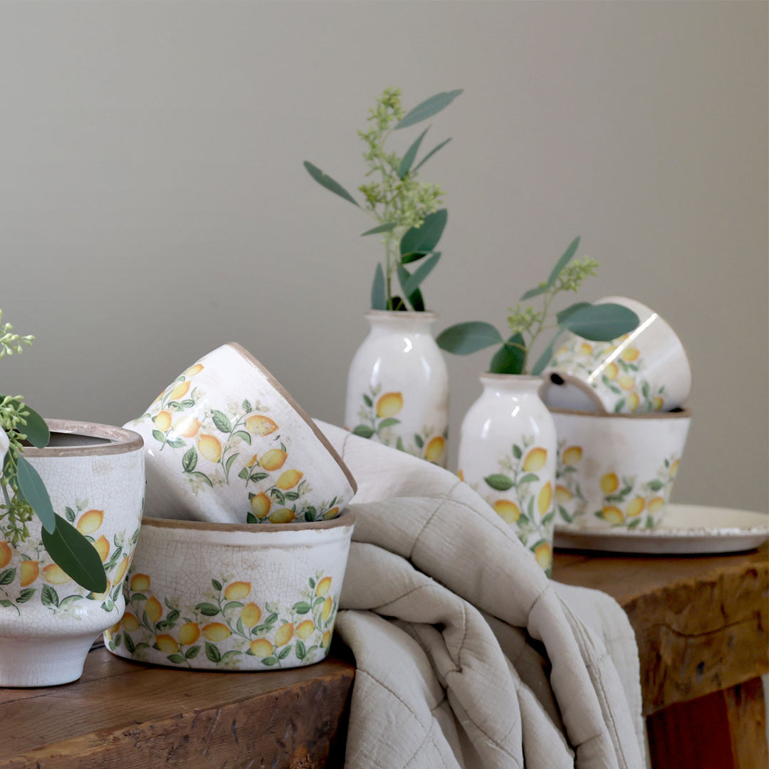 Chic Antique – Limone Blossom Flasche mit Zitronen und Blumen – groß