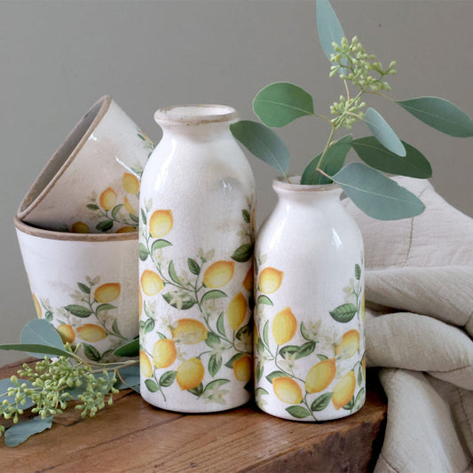 Chic Antique – Limone Blossom Flasche mit Zitronen und Blumen – groß