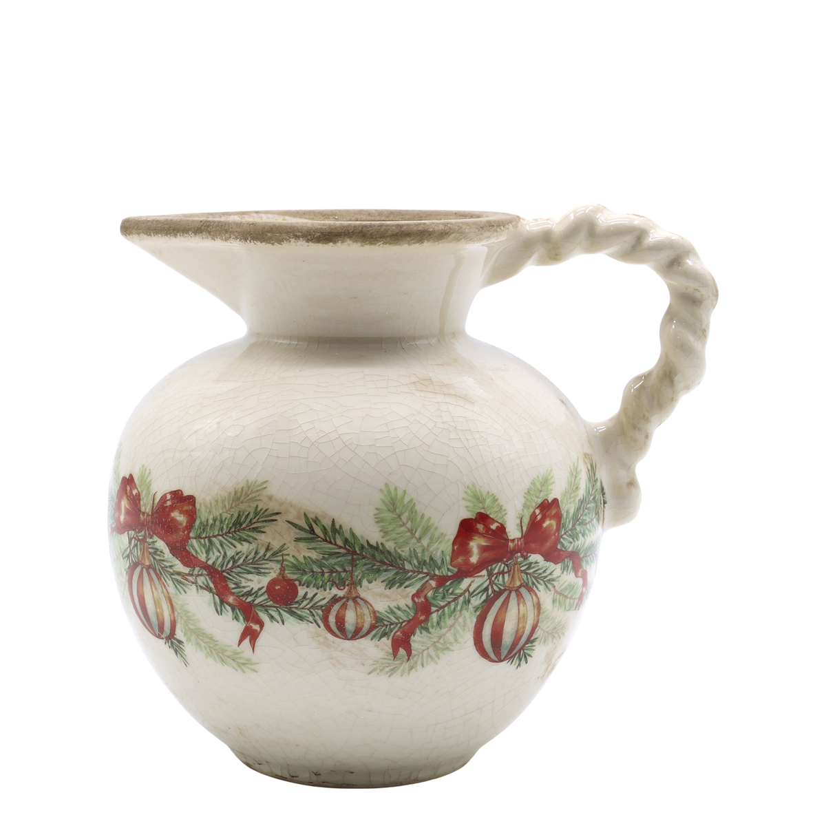Chic Antique – Kanne mit Weihnachtskugel und Schleife – H18,5/Ø20,5 cm – Creme