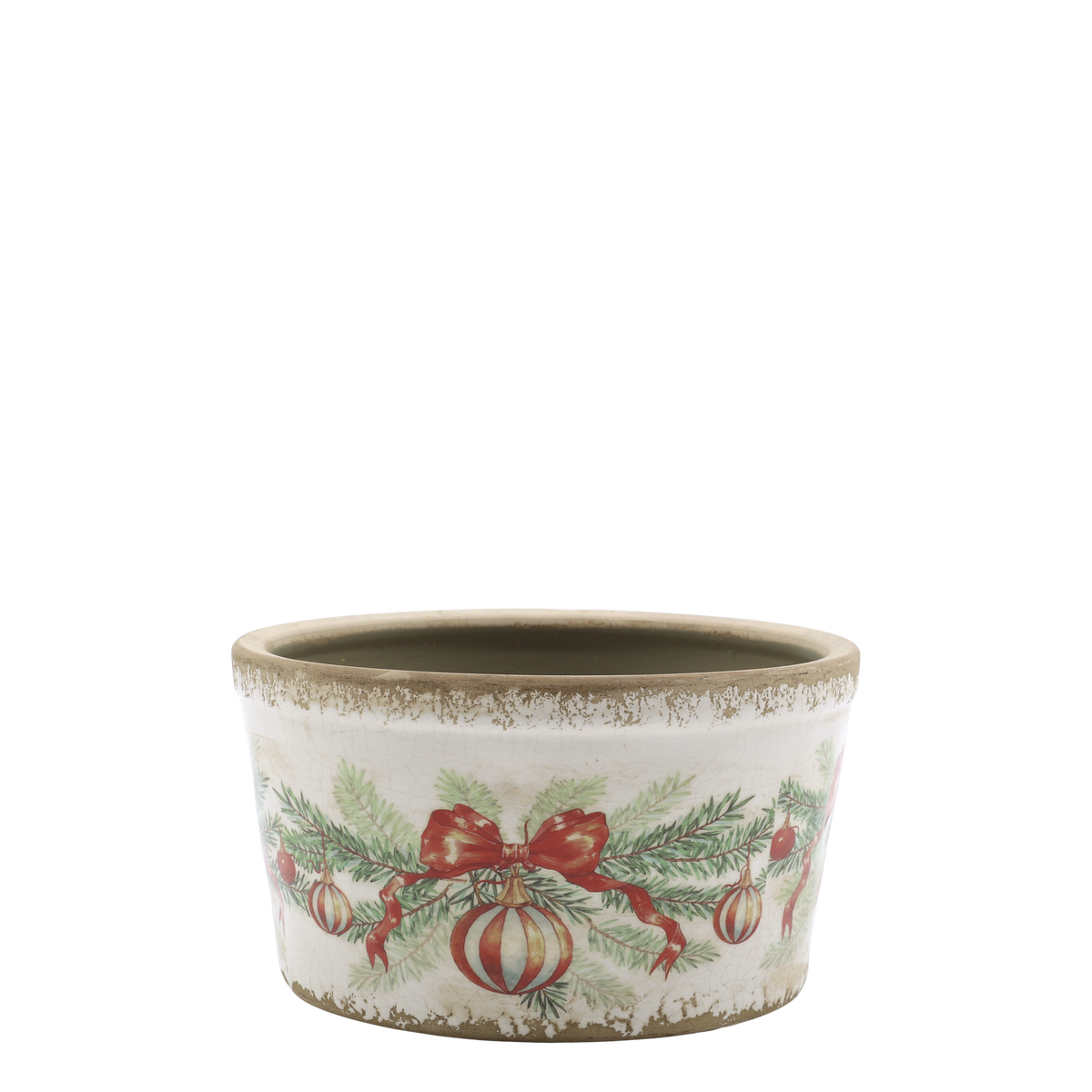 Chic Antique – Schale mit Weihnachtskugel und Schleife – H9,5/Ø16,5 cm – Creme
