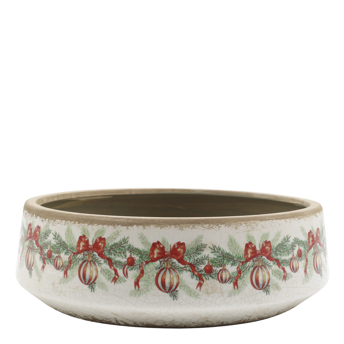Chic Antique – Schale mit Weihnachtskugel und Schleife – H10/Ø30 cm – Creme