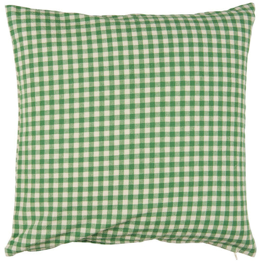 Ib Laursen - Kissenbezug Pelle grün mit naturfarbenem kleinen Karomuster 50x50 cm