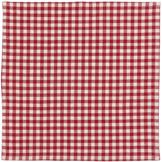 Ib Laursen - Stoffserviette Asta rot mit naturfarbenen kleinen Karos 40 x 40 cm