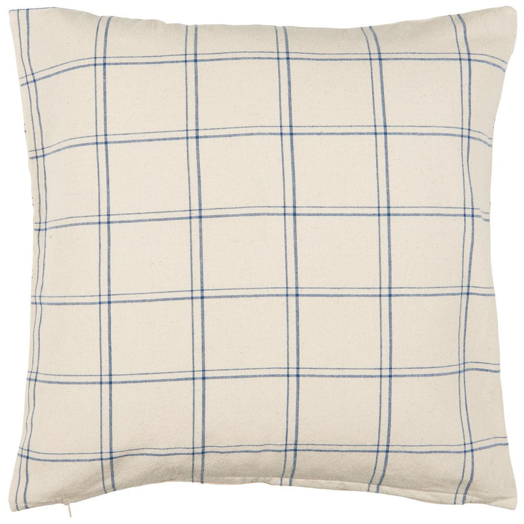 Ib Laursen – Kissenbezug Ebbe natur mit dunkelblau kariertem Muster 50 x 50 cm