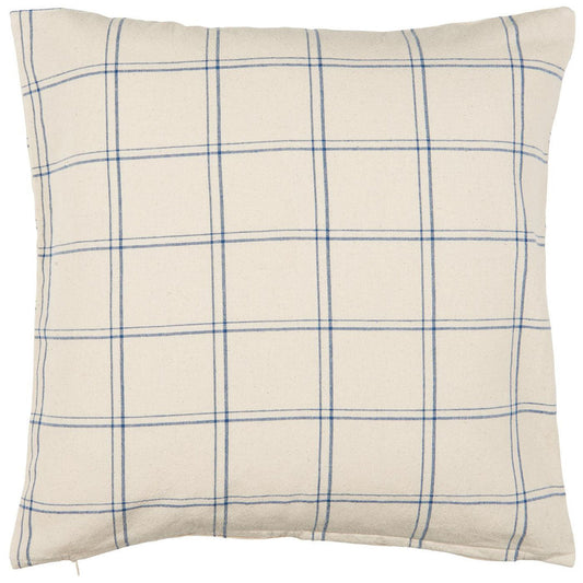 Ib Laursen – Kissenbezug Ebbe natur mit dunkelblau kariertem Muster 50 x 50 cm