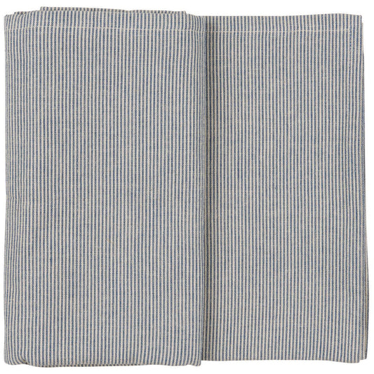 Ib Laursen - Tischdecke Charlie quadratisch mit dunkelblauen schmalen Streifen 150 x 150 cm