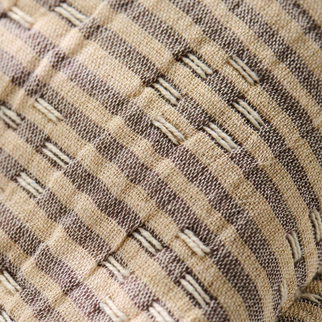 Ib Laursen – Kissenbezug natur/braun gestreift mit Kantha-Stickerei – doppelt gewebt 35 × 80 cm