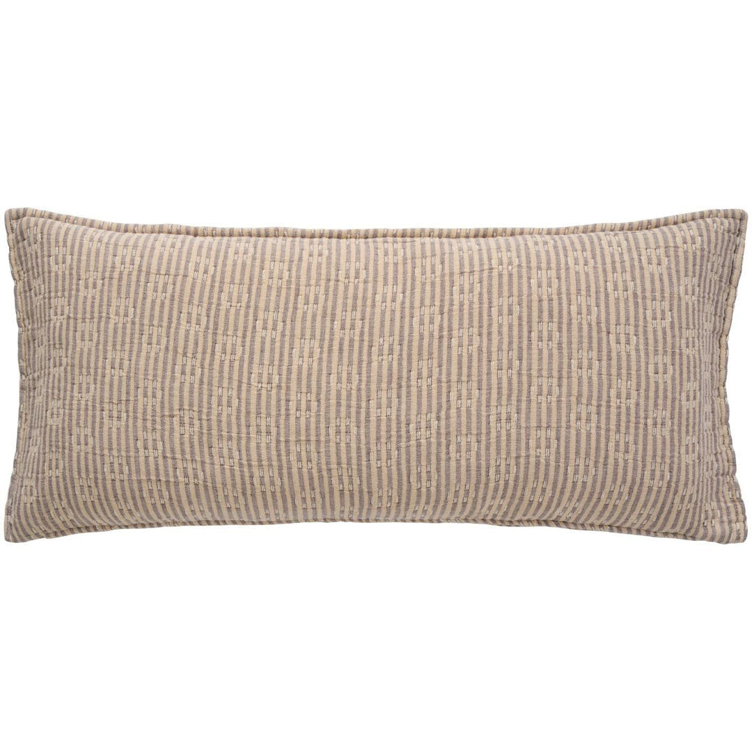 Ib Laursen – Kissenbezug natur/braun gestreift mit Kantha-Stickerei – doppelt gewebt 35 × 80 cm