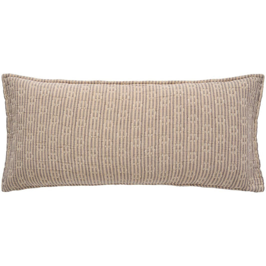 Ib Laursen – Kissenbezug natur/braun gestreift mit Kantha-Stickerei – doppelt gewebt 35 × 80 cm