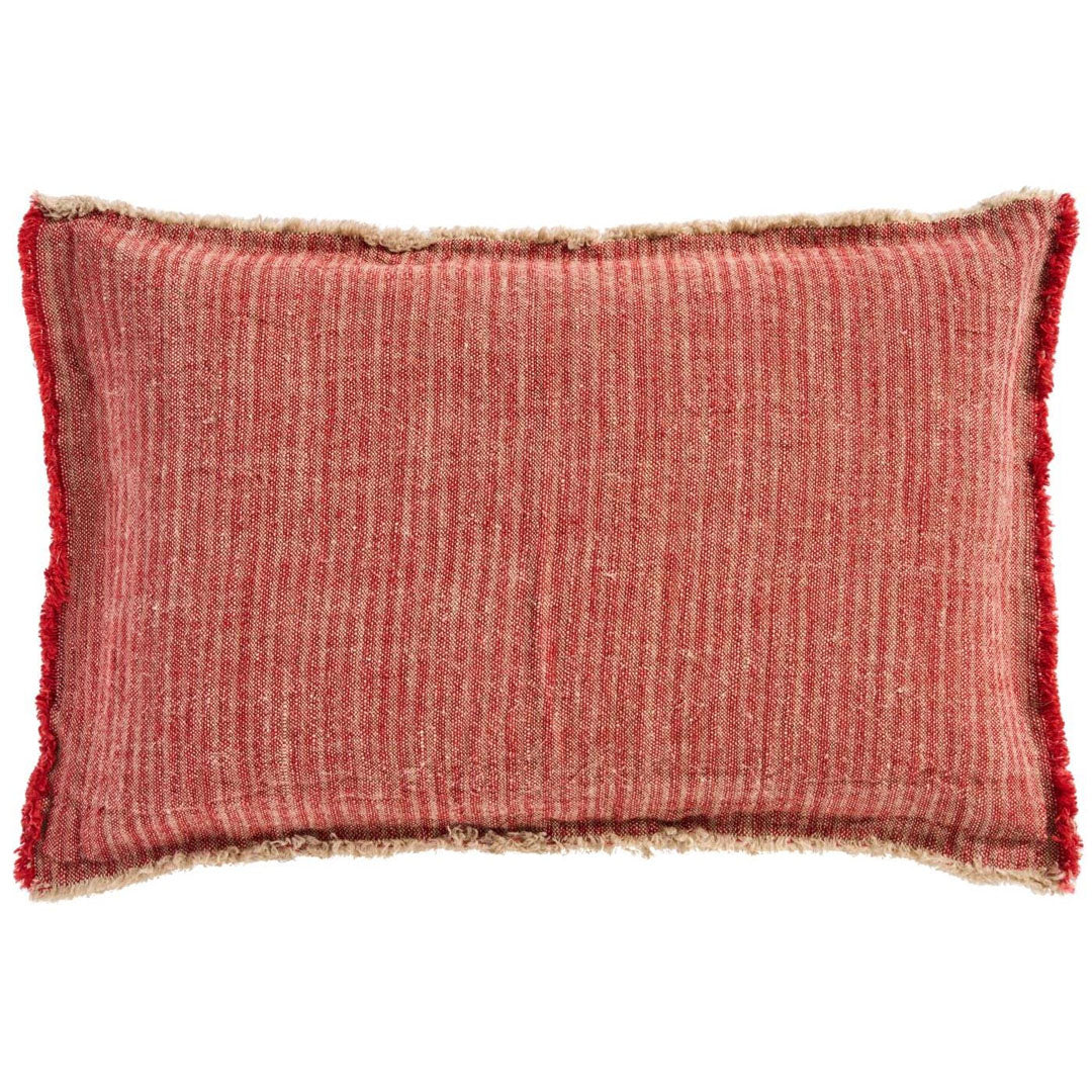 Ib Laursen – Kissenbezug Natur/Rost mit gewebten Streifen und Fransen – 40 x 60 cm
