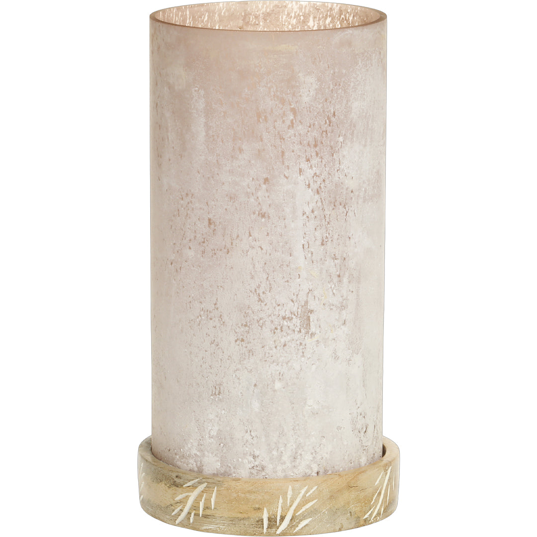 Chic Antique – Hurricane mit graviertem Mangoholzsockel – Antique Rosa H22 cm