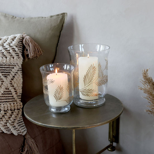 Chic Antique – Hurricane mit Blattmuster aus Glas – Großes Modell H21,5 cm