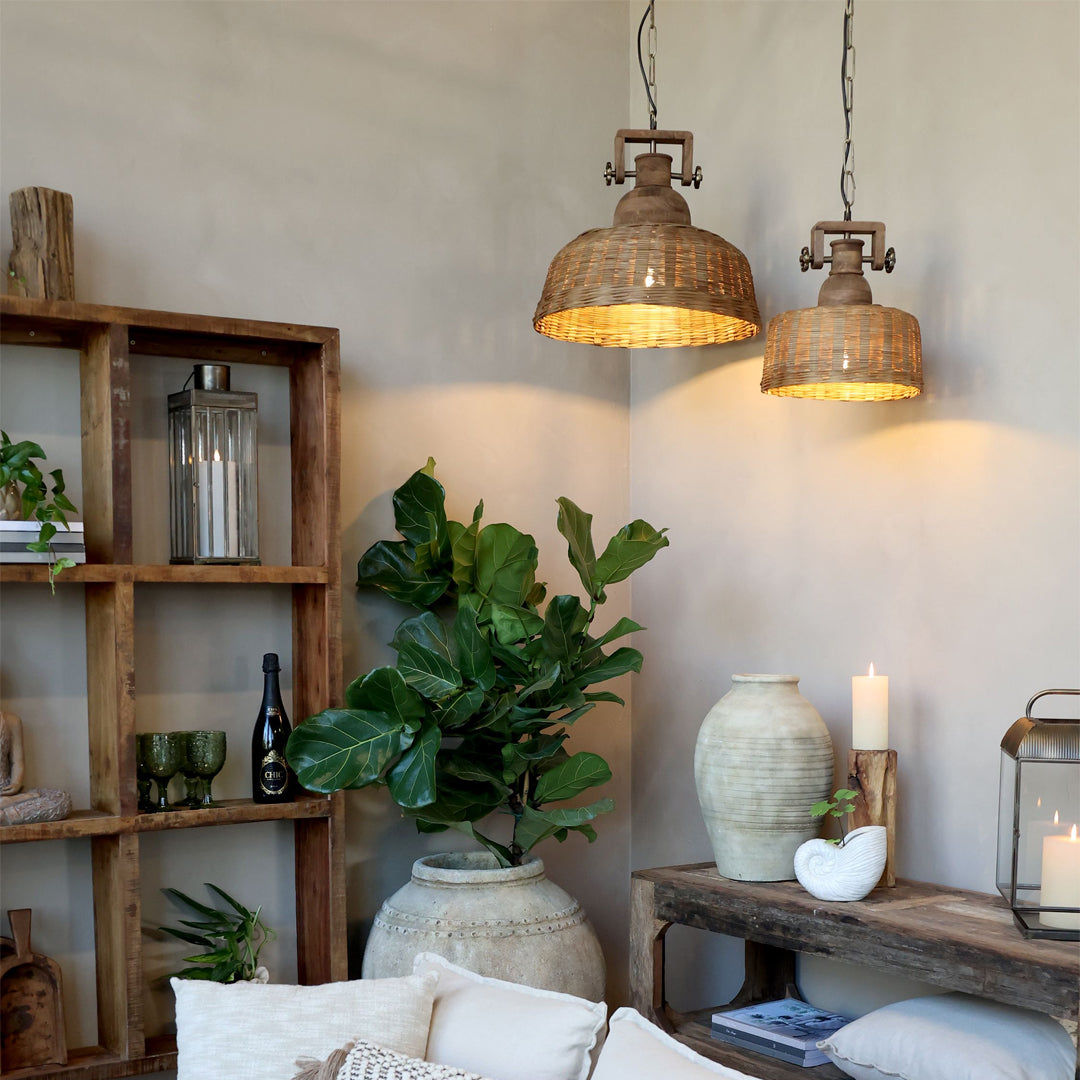 Chic Antique - Lampe aus Rattan - H43/Ø50 cm Natur groß