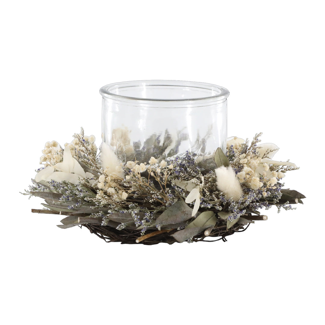 Chic Antique – Hurricane mit Blumenkranz – Natur Ø18 cm