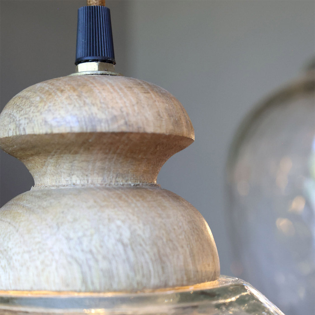 Lampe mit Holztop – Klar, H25/Ø16 cm