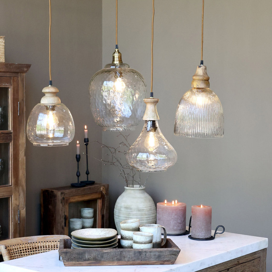 Lampe mit Holztop – Klar, H25/Ø16 cm